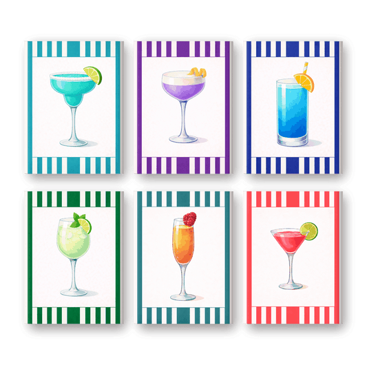 6 Mini Paintings - Colorful Striped Cocktails Set