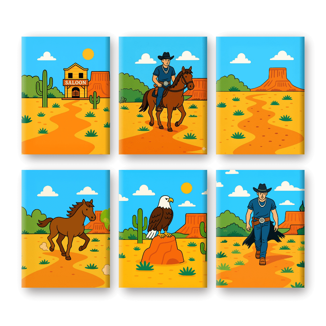6 Mini Paintings - Cowboy Saloon Set