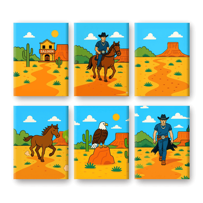 6 Mini Paintings - Cowboy Saloon Set