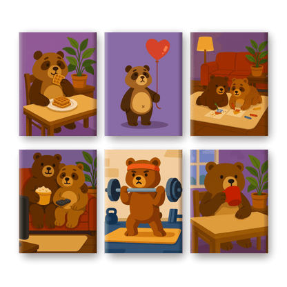 6 Mini Paintings - Cute Bears Set