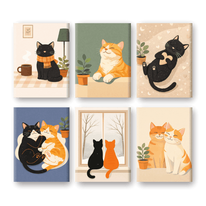 6 Mini Paintings - Cute House Cats Set
