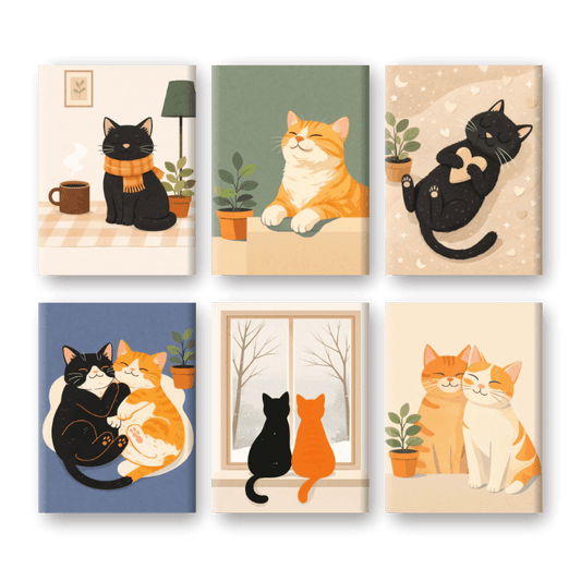 6 Mini Paintings - Cute House Cats Set
