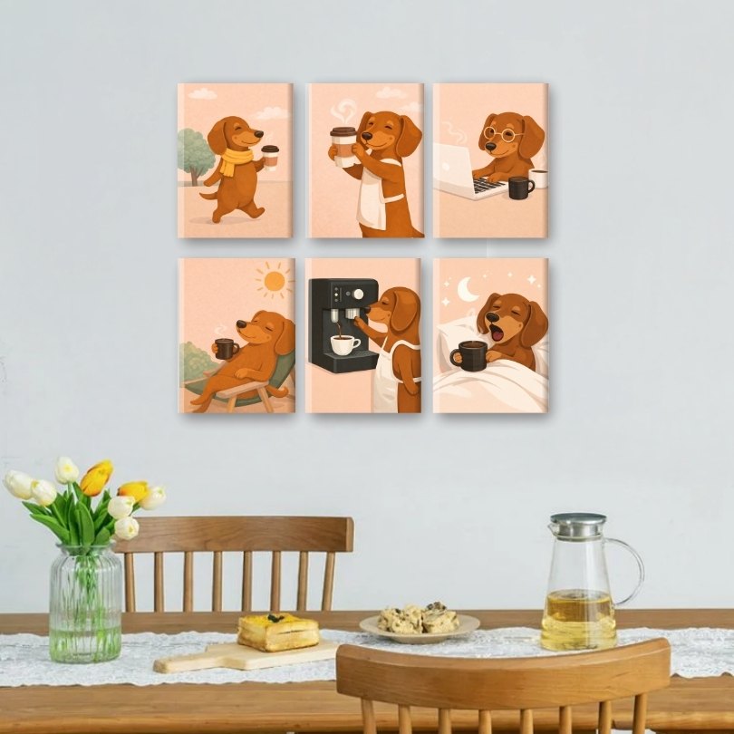 6 Mini Paintings - Dachshund Coffee Set