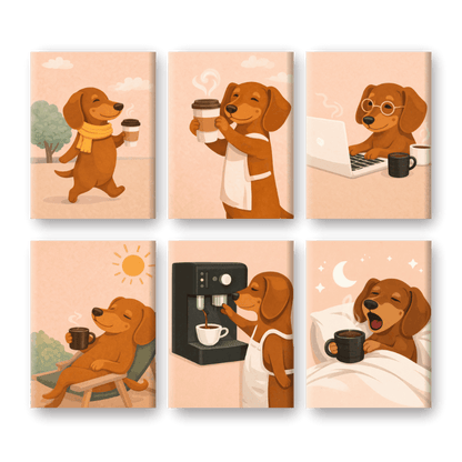 6 Mini Paintings - Dachshund Coffee Set