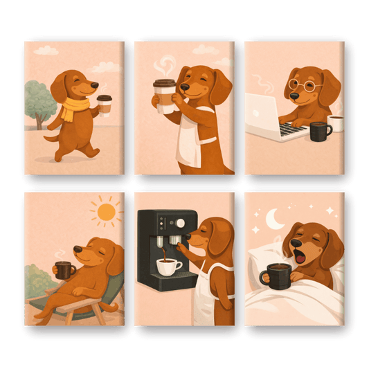 6 Mini Paintings - Dachshund Coffee Set
