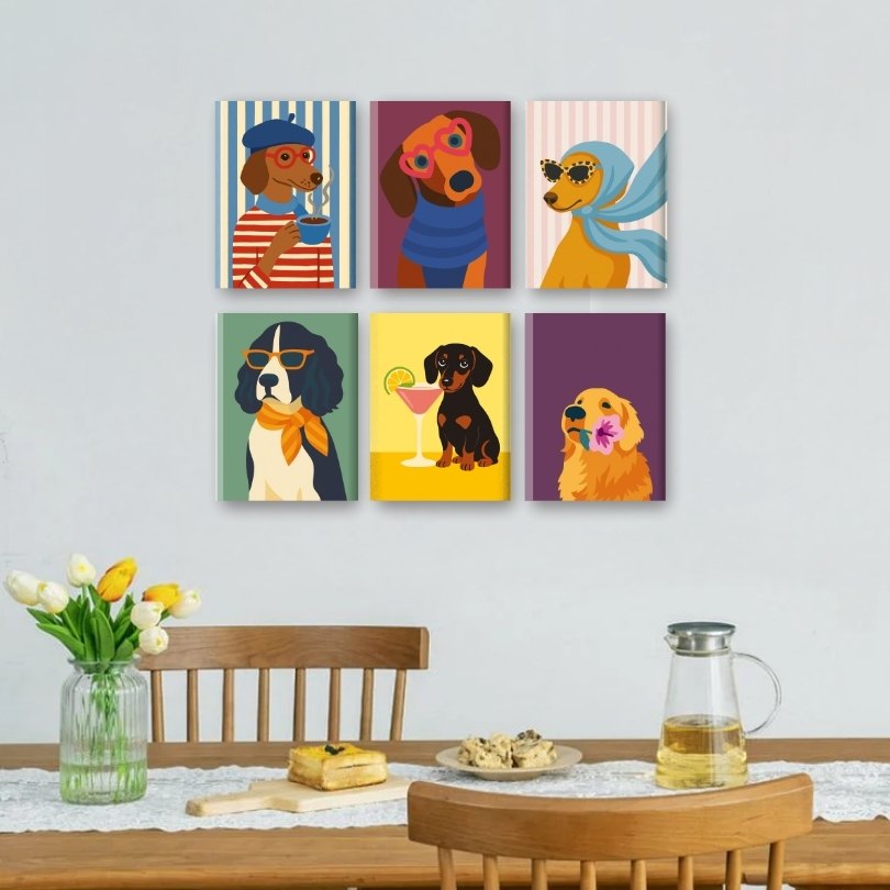 6 Mini Paintings - Fancy Dogs Set
