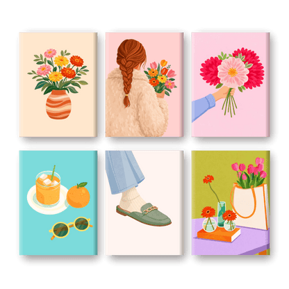 6 Mini Paintings - Flowers & Fashion Set