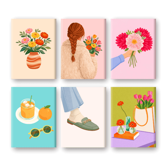 6 Mini Paintings - Flowers & Fashion Set