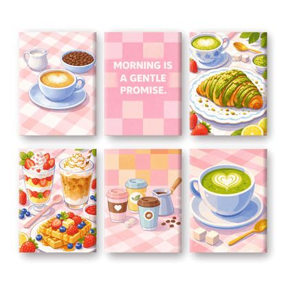 6 Mini Paintings - Gentle Morning Breakfast Set