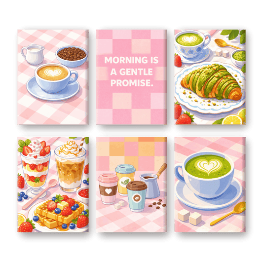 6 Mini Paintings - Gentle Morning Breakfast Set