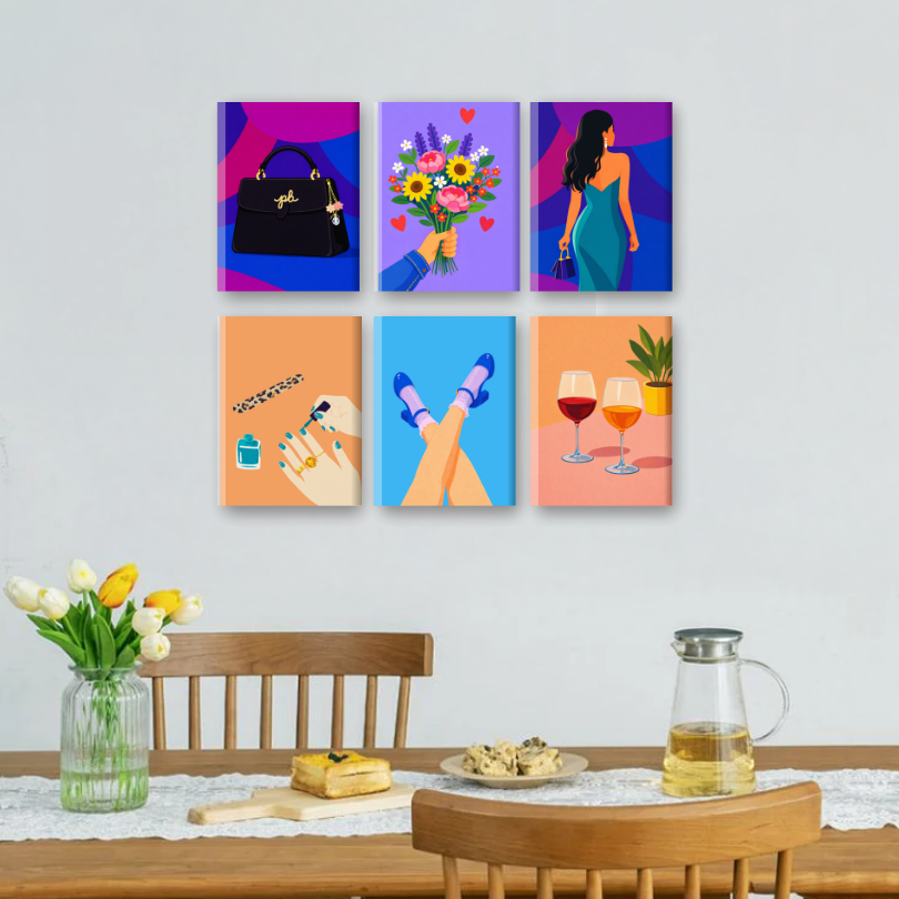 6 Mini Paintings - Glamour & WIne Set