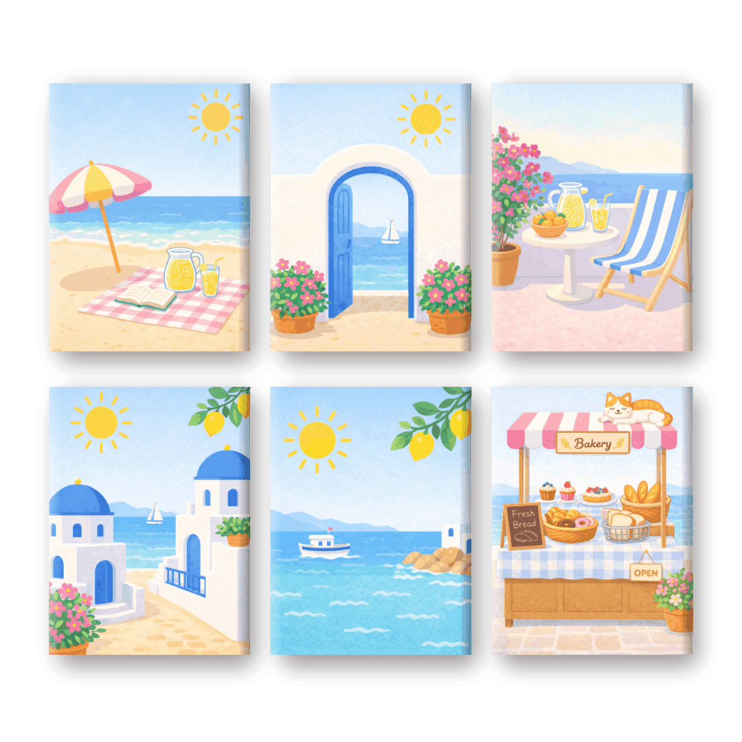 6 Mini Paintings - Greek Island Set