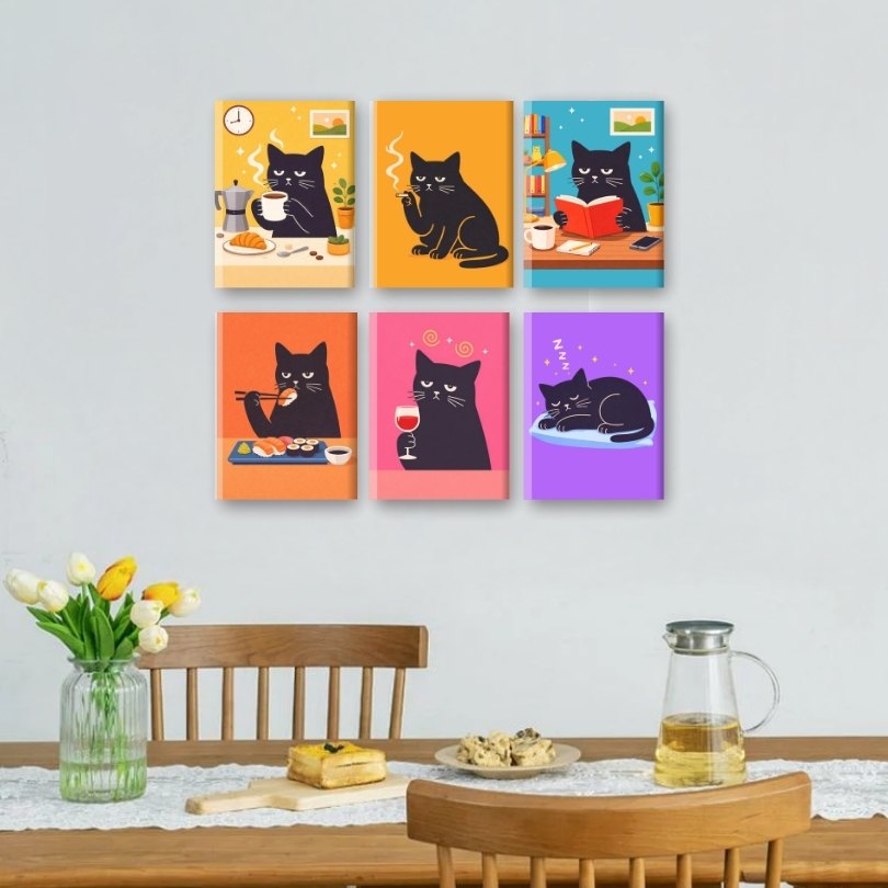 6 Mini Paintings - Grumpy Cat Set