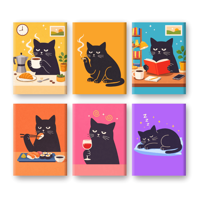 6 Mini Paintings - Grumpy Cat Set