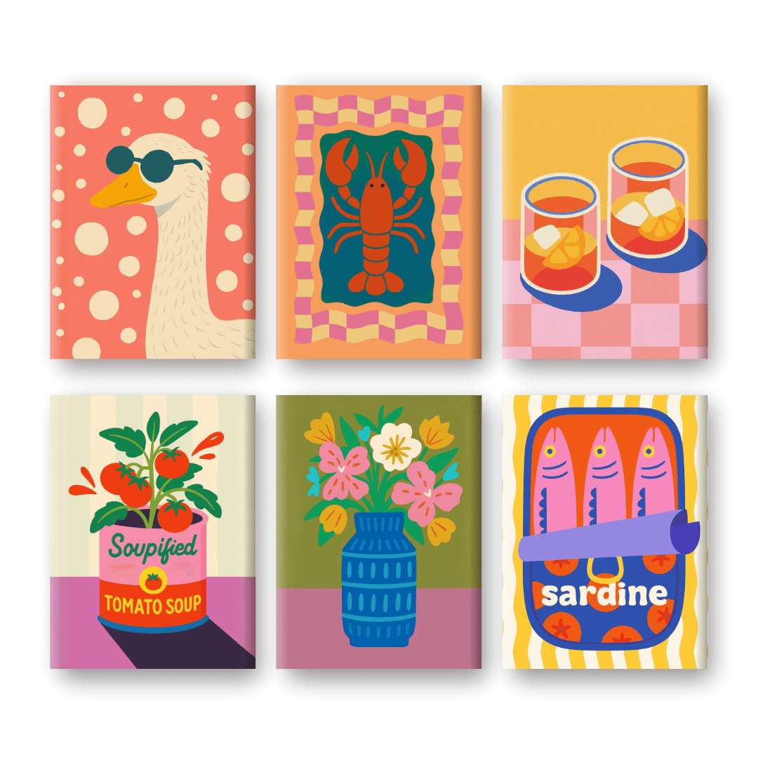 6 Mini Paintings - Lobster & Sardines Set