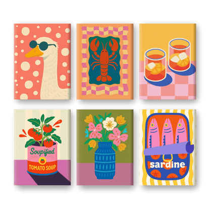 6 Mini Paintings - Lobster & Sardines Set