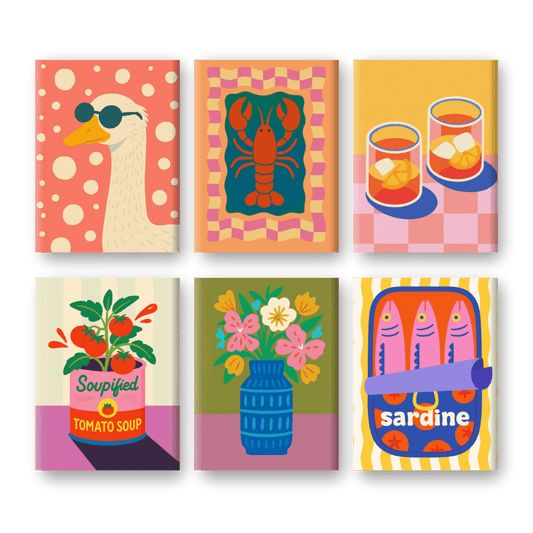 6 Mini Paintings - Lobster & Sardines Set