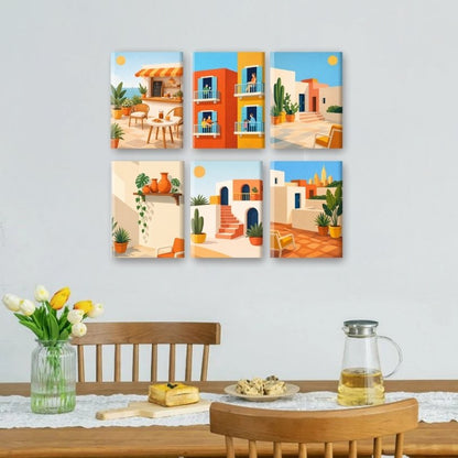 6 Mini Paintings - Mediterranean Village Set