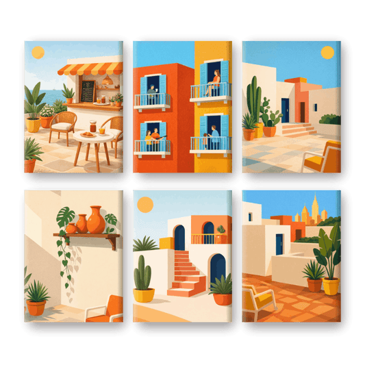 6 Mini Paintings - Mediterranean Village Set