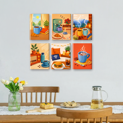 6 Mini Paintings - Morning Coffee Set
