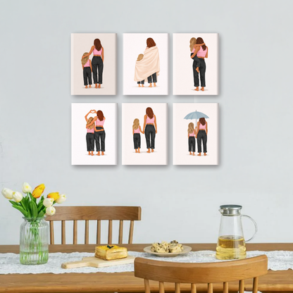 6 Mini Paintings - Mother & Daughter Love Set