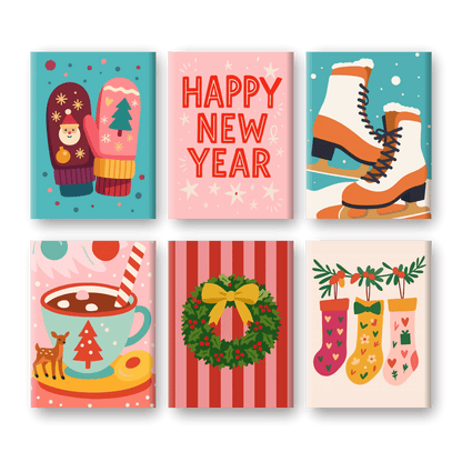 6 Mini Paintings - New Year & Christmas Set