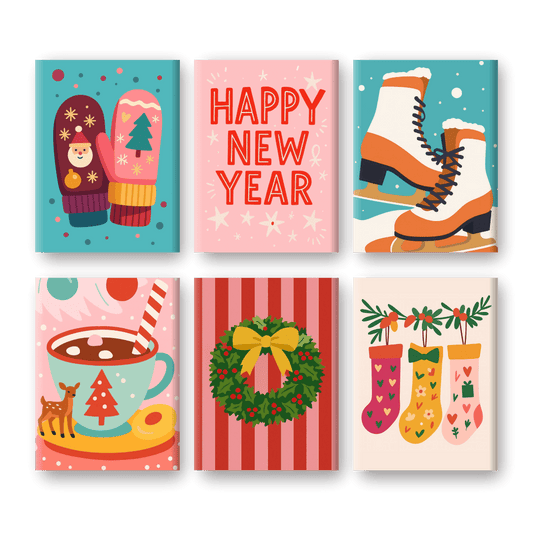 6 Mini Paintings - New Year & Christmas Set