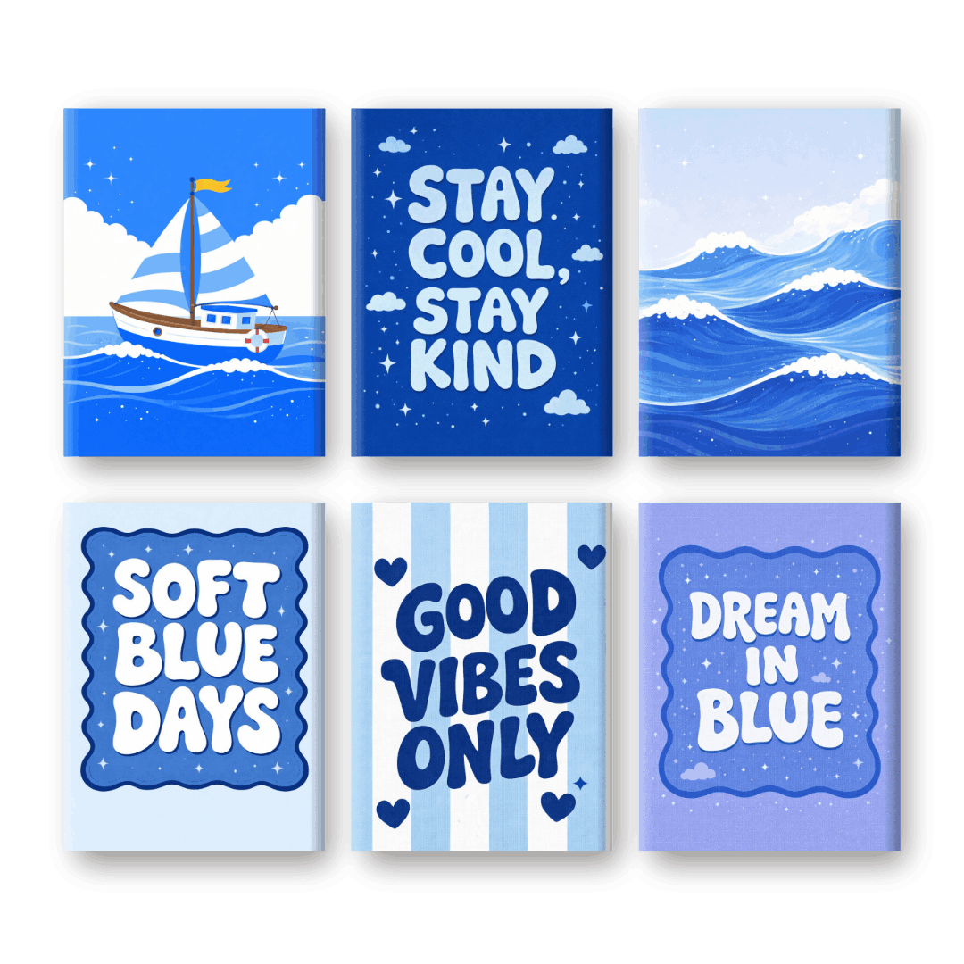 6 Mini Paintings - Ocean Blue Set