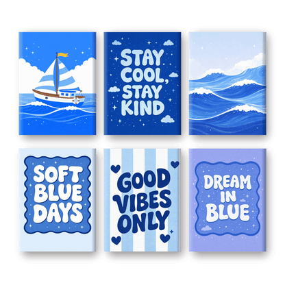6 Mini Paintings - Ocean Blue Set