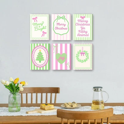 6 Mini Paintings | Pastel Christmas Stripes Set