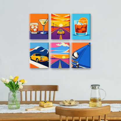 6 Mini Paintings - Road Trips & Drinks Set