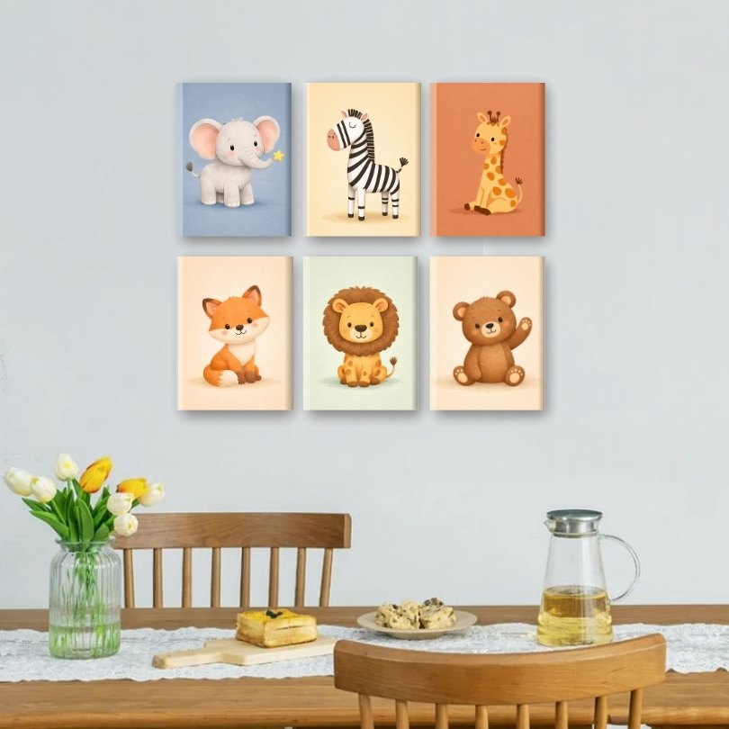 6 Mini Paintings - Safari Friends Set
