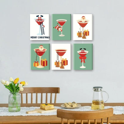 6 Mini Paintings - Santa & Cocktail Set