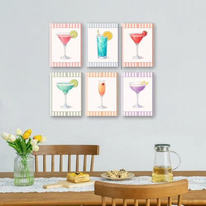 6 Mini Paintings - Striped Cocktails Set