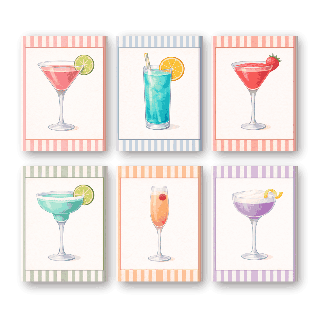 6 Mini Paintings - Striped Cocktails Set