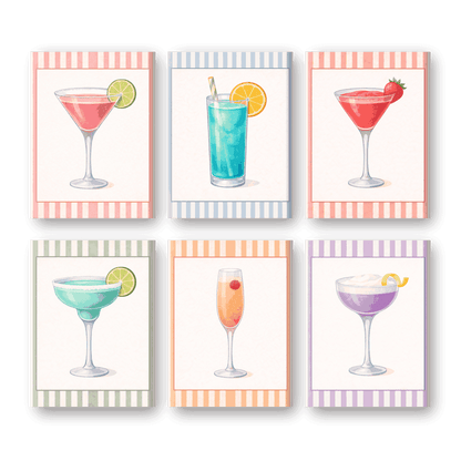 6 Mini Paintings - Striped Cocktails Set
