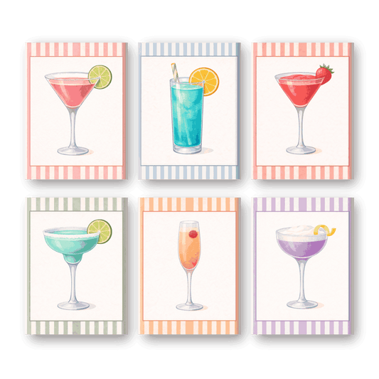 6 Mini Paintings - Striped Cocktails Set