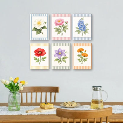 6 Mini Paintings - Striped Flower Set