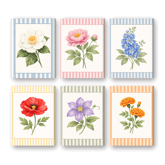 6 Mini Paintings - Striped Flower Set