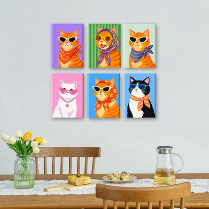 6 Mini Paintings - Stylish Cats Set