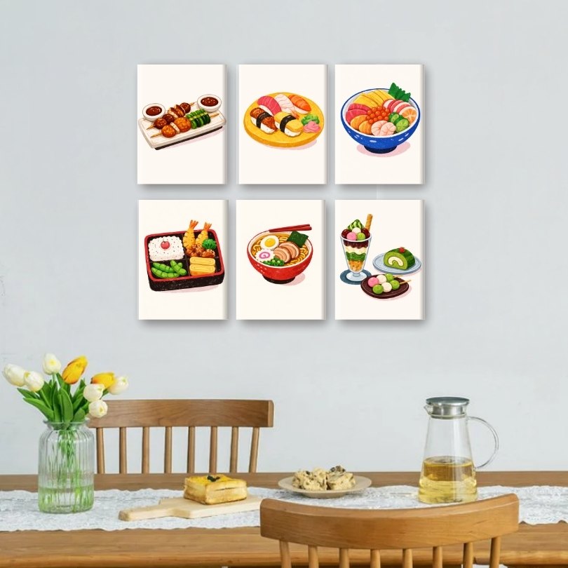 6 Mini Paintings - Sushi Dinner Set