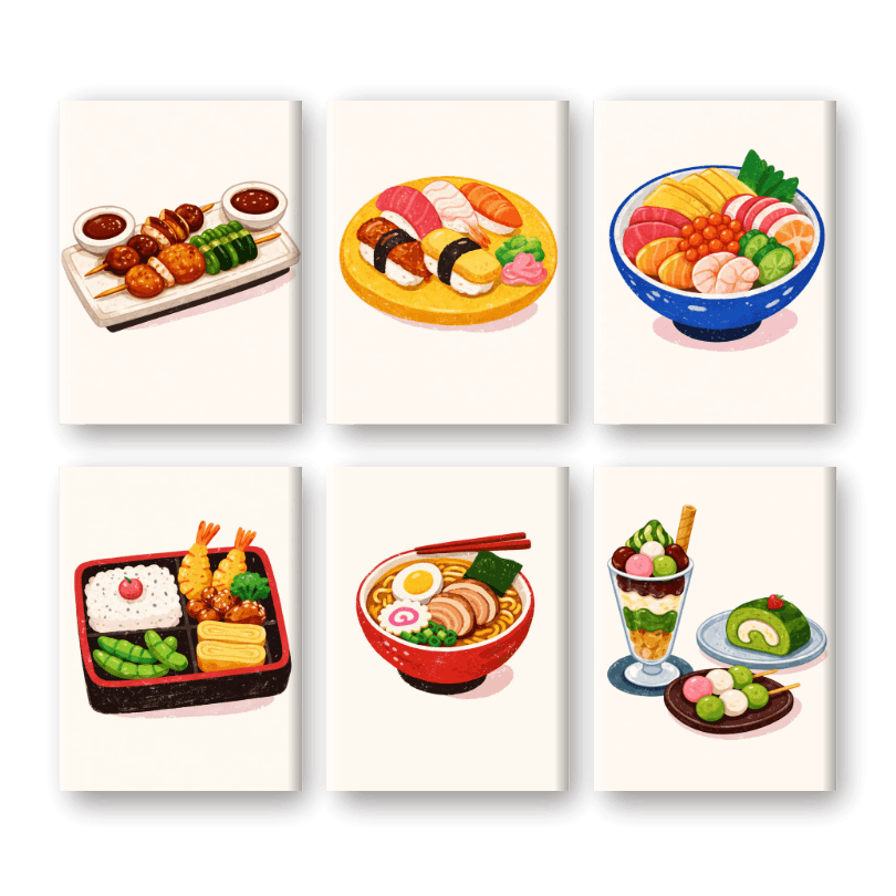 6 Mini Paintings - Sushi Dinner Set