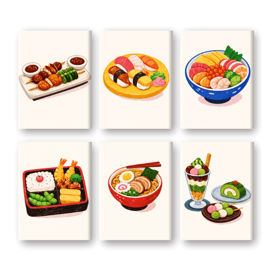 6 Mini Paintings - Sushi Dinner Set