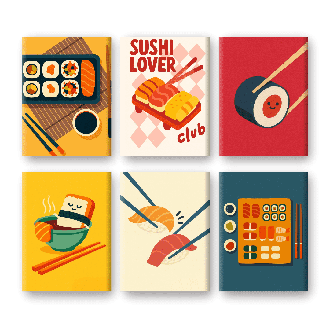 6 Mini Paintings - Sushi Set