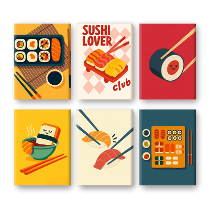 6 Mini Paintings - Sushi Set