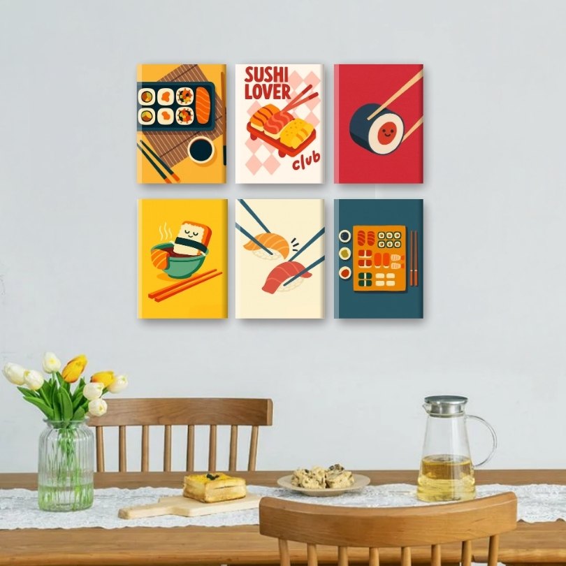 6 Mini Paintings - Sushi Set