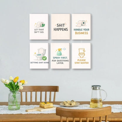 6 Mini Paintings - Toilet Quotes Set