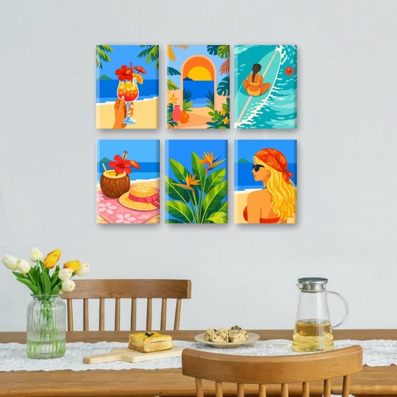 6 Mini Paintings - Tropical Beach Set
