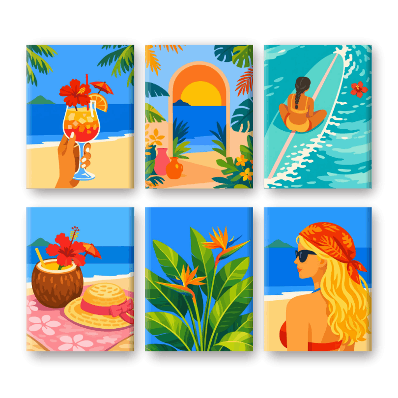 6 Mini Paintings - Tropical Beach Set
