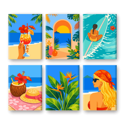 6 Mini Paintings - Tropical Beach Set